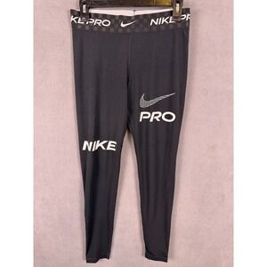 Nike Pro Womens Leggings Medium Black Mid Rise Full-Length Graphic Training